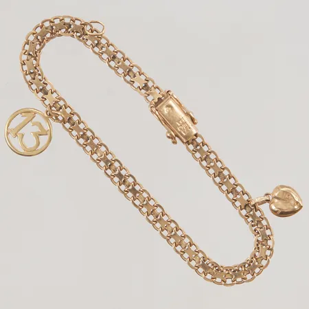 Armband Bismarck 19cm, bredd:5mm, slitet, berlocker 18K 11,0g.