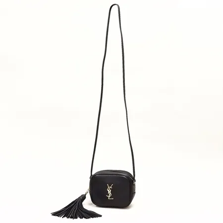 Handväska Saint Laurent, YSL monogram shoulder bag, svart läder, detaljer i gulmetall samt dekorativ läder tassle, fyra innerfack, ca 12x15cm, tillhörande dustbag.