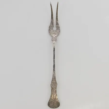 Cocktailgaffel, 16,5cm, gravyr, 830/1000 Silver 24,1g.