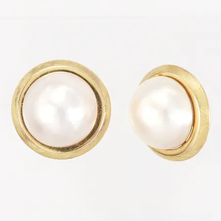 Ett par örhängen med Mabépärlor Ø25mm., saknar stoppar, 14K, bruttovikt: 14,9gram