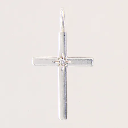 Hänge kors med vit sten, 29x15,7mm, silver 925/1000 Vikt: 1,3 g