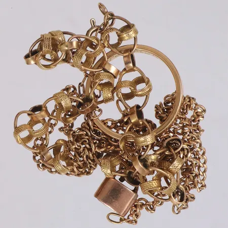 Diverse guld, berlock och lås i 9K, gravyr, skadat, defekt, 18K Bruttovikt 25,9g