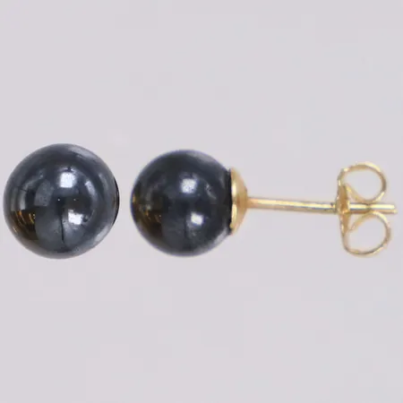 Ett par örhängen med hematit, Ø7mm, 14K Bruttovikt 2,6g