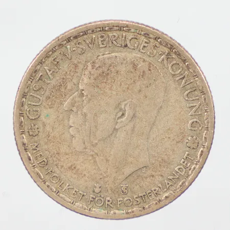 Mynt Gustaf V Sveriges Konung Med folket för fosterland, 1946, 400/1000 Silver. Vikt: 7 g