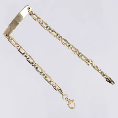 Armband med ograverad namnbricka längd 15cm, bredd 4mm, smärre slitage 14K Vikt: 4,4 g