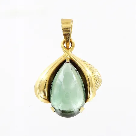 Hänge, grön sten, 19x13mm, 18K.  Vikt: 1,1 g