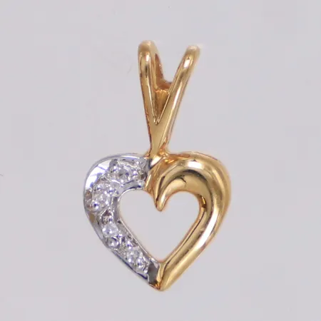 Hänge hjärta med diamanter 4x ca 0,005ct 8/8-slipade, längd 13,3mm inklusive ögla, bredd 7,7mm, tvåfärgat, GHA, 18K Vikt: 0,6 g