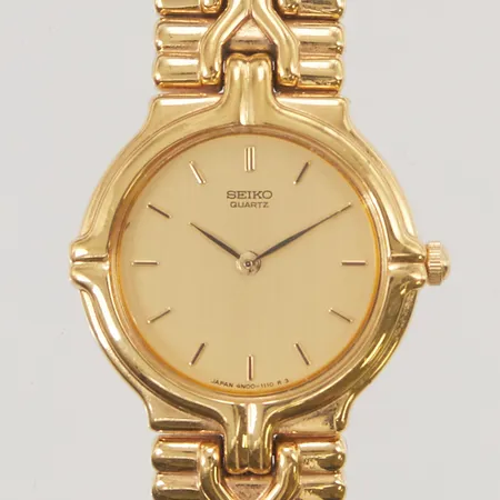 Damur Seiko, 23mm, förgylld, quartz, batteribyte krävs, går ej.