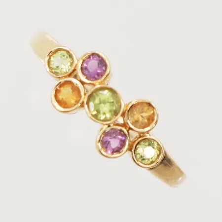 Ring med möjligen ametist, citrin och peridot, stl 19, bredd 1,6-7,3mm, GHA, 18K Vikt: 2,8 g