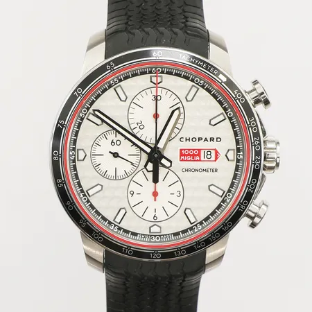 Armbandsur Chopard Mille Miglia GTS chronograph, stål, automat, datum, serie nummer 2007339, referens nummer 168571-3002, limited edition 627/1000, gummiarmband med viklås, längd ca 20cm, certifikat -2017, box, ytterkartong