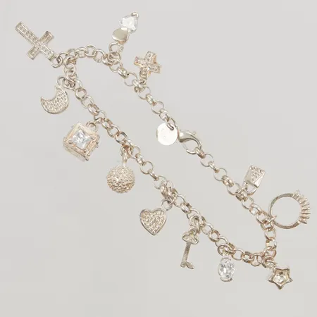 Armband ärtlänk 20cm, berlocker, 925/1000 Silver 24,8g.