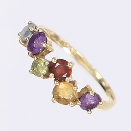 Ring med flerfärgade stenar stl 16½ bredd 1-6mm ojämn skena 18K Vikt: 1,9 g