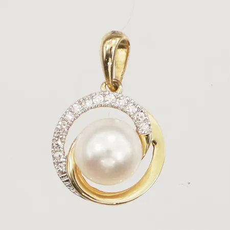 Hänge med pärla samt diamanter ca 14 x 0,0025ct, Ø 11mm, Guldfynd, 18K Vikt: 1,5 g