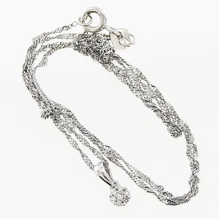 Kedja Singapore, hänge med 8/8-slipade diamanter 7 x ca 0,01ct, trassligt, vitguld, 18K. Vikt: 1,6 g