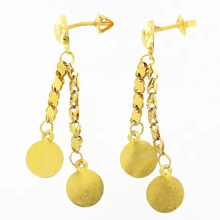 Ett par örhängen, 45,5mm, bredd 7,2mm, gängat stift, 21K. Vikt: 4,3 g