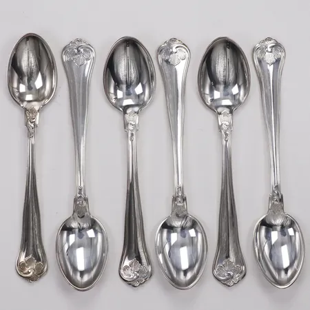 6 kaffeskedar modell Sachsisk, 12cm, Markström år 1986, 830/1000 silver Vikt: 100,4 g