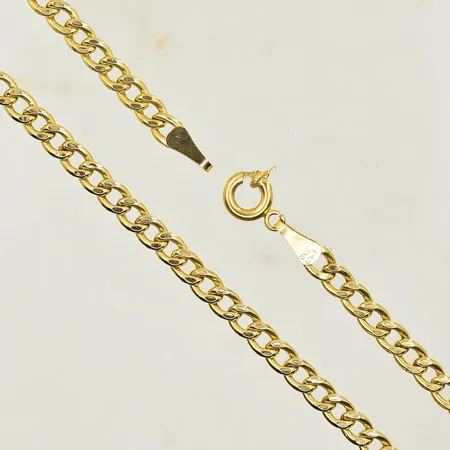 Kedja Pansar, längd 49 cm, bredd 6 mm, ihåliga länkar, defekt lås, 18K. Vikt: 14,3 g