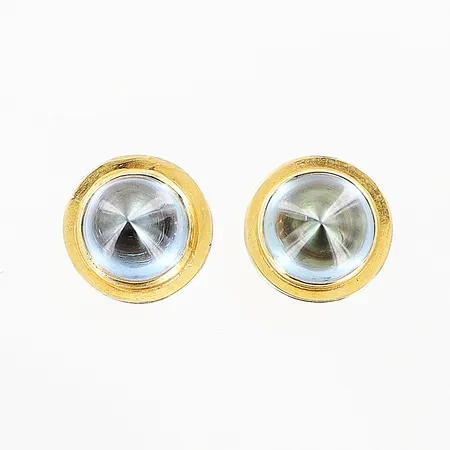 Ett par örhängen, blå konslipad sten, Ø9,1mm, 18K.