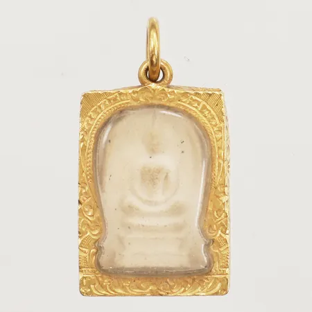 Hänge, buddha, troligen Phra Somdej, längd 30mm, bredd 17mm, 23K, bruttovikt 5,9g Vikt: 5,9 g