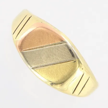 Klackring trefärgad, stl 20¼, bredd framtill ca 9mm, 14K  Vikt: 3,8 g