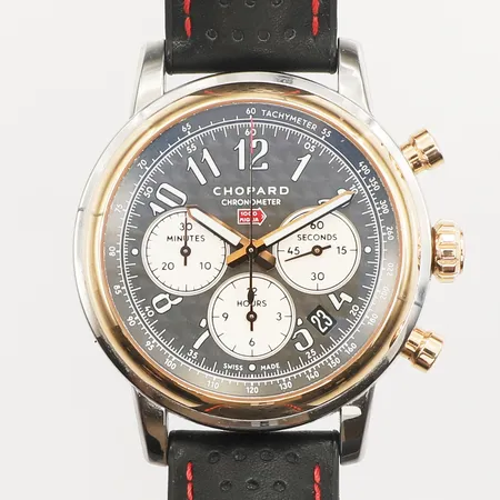 Armbandsur Chopard Mille Miglia Classic chronograph, Ø42mm, stål/guld, automat, datum, serie nummer 4000794, referens nummer 168589-6001, limited edition 22/100, gummiarmband, certifikat -2019, kvitto från Krons Ur, manual, box och ytterkartong