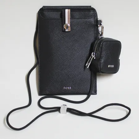 Väska/plånbok, Hugo Boss, snöre/axelrem, 18 x 12 cm, vidhängande liten börs