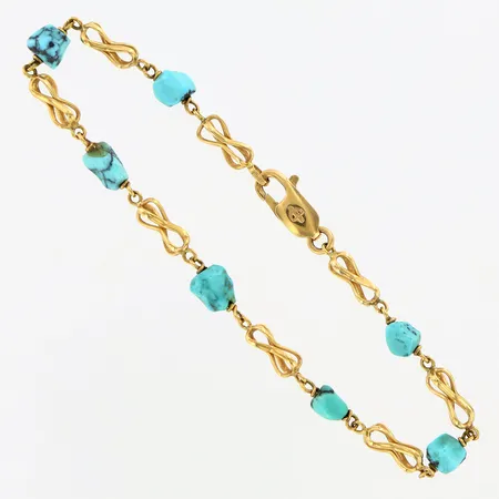 Armband med turkoser, ca 20cm, bredd ca 5mm, 18K Vikt: 7,4 g