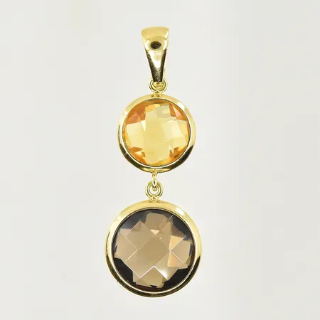 Hänge med orange sten och brun sten, GHA, längd 28 mm, bredd 8-10 mm, 18K. Vikt: 1,4 g