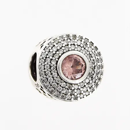 Berlock Pandora, rosa och vita stenar, Ø10mm, ALE, silver 925/1000. Vikt: 2,4 g