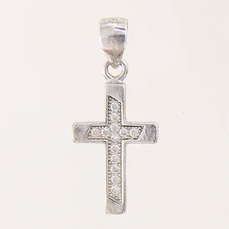 Hänge kors med vita stenar, 23x10mm, silver 925/1000 Vikt: 0,9 g