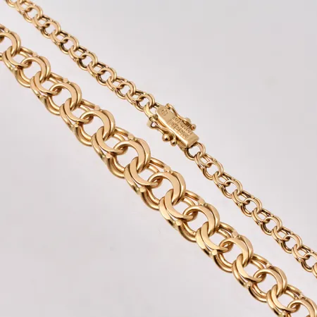 Collier i 18K guld, 44cm, Bismarck, docerat, bredd 4,1-9,1mm, tillverkad av N S E Guldvaru Aktiebolag, år 1998, vikt 25,55g.