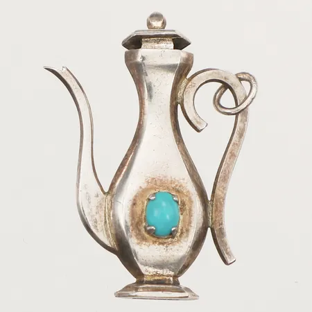 Hänge med turkoser, öppningsbart lock, ca 30mm, bredd 24mm, silver Vikt: 4,2 g