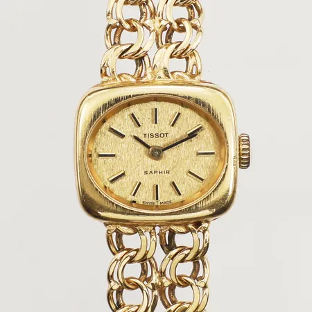 Damur Tissot Saphir, 18K, manuell, 19,4mm x 16,4mm, armband Bismarck, 18K, längd 18cm, bruttovikt 29,2g
