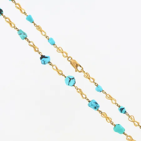 Collier med turkoser, ca 42cm, bredd ca 5mm, 18K Vikt: 15 g