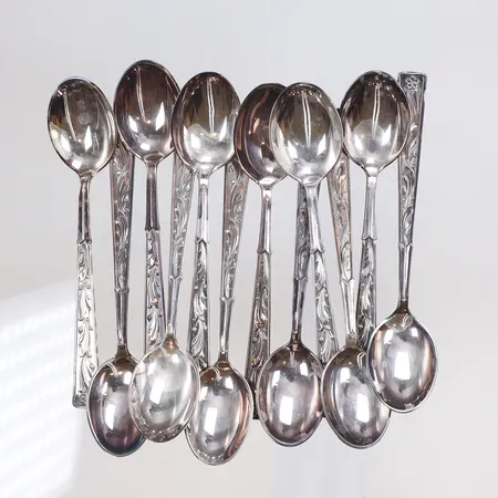 12st Mockaskedar längd 10,5cm, med slitage silver 830/1000 Vikt: 118,6 g