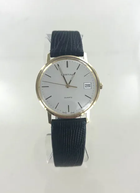 Herrur Certina 14K guld, Ø34 mm, quartz - behov av nytt batteri, EOL 115929965, repor på bakboett, original skinnband