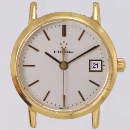 Damur Eterna 18K, quartz, 23mm, boettnr 111.2140.68S, datum, gravyr, går ej, behov av batteribyte, armband saknas, bruttovikt 13,9g