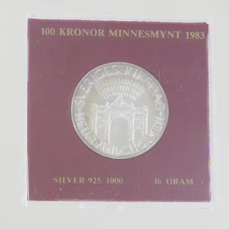 Silvermynt 100kr minnesmynt 1983, Silver 925/1000 Vikt: 16 g