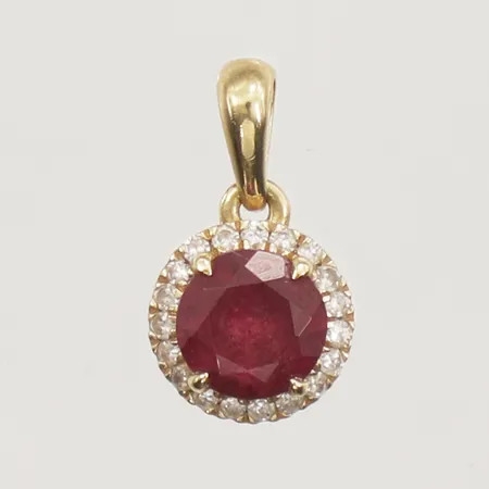 Hänge med granat och diamanter, 19xca0,005ct, längd 12mm, bredd 7mm, GHA, 18K Vikt: 0,7 g