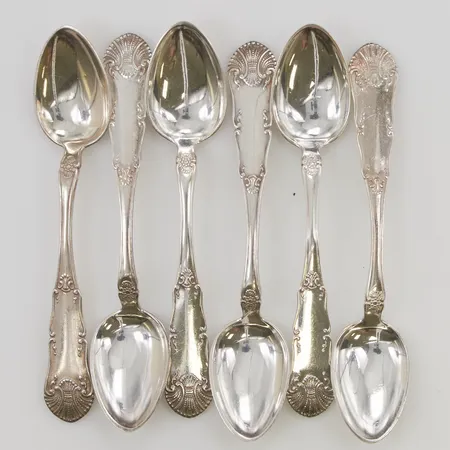 6 Kaffeskedar, 11,5cm, 830/1000 Silver 66,9g.