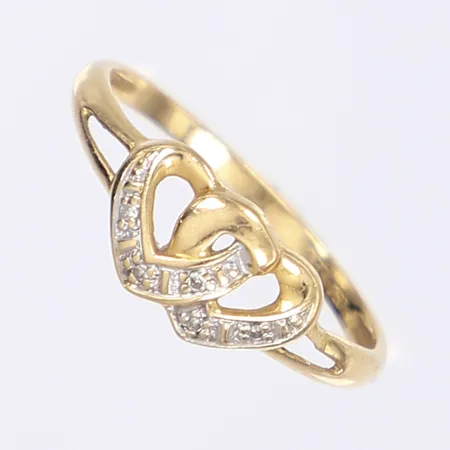 Ring hjärtdekor med diamanter 5x ca 0,005ct, stl 18½, bredd 1,5-8mm, 18K Vikt: 1,9 g