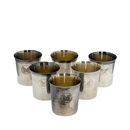 Supkoppar, 6 stycken, silver 830/1000, invändigt förgyllda, höjd 4,5 cm, Tore Eldh för CESON Göteborg, samtliga med gravyr "Fjäril", fint bruksskick Vikt: 154,6 g