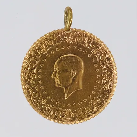 Mynt/hänge Ataturk, Ø18mm, 2011, ögla ej i guld, 22K. Vikt: 1,9 g