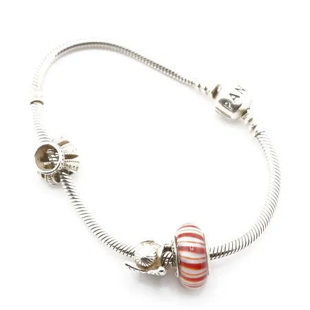 Armband m 3 berlocker, silver, Pandora, 19,5cm, 925/1000 Vikt: 24,5 g