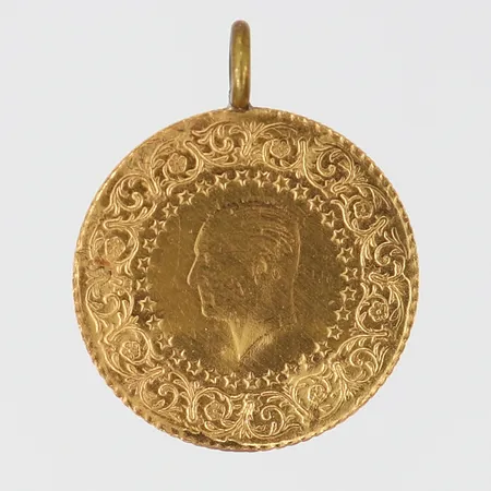 Mynt/Hänge, Ataturk, år 1991, Ø18mm, ögla i metall, buckligt, 22K Vikt: 1,8 g