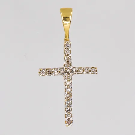 Hänge kors med vita stenar, 9x18mm inklusive ögla, 18K Vikt: 0,7 g