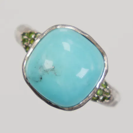 Ring med turkos samt gröna stenar stl 19, bredd 3-14mm, tillverkad i Thailand, silver, 925/1000 Vikt 4,9g. 