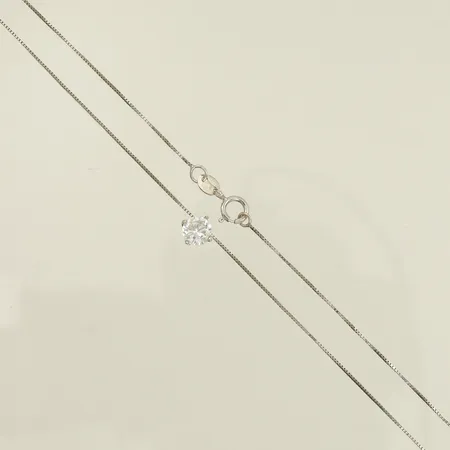 Halskedja venezia med hänge och vit sten, vitguld, 41cm bredd 1mm, 18K Vikt: 1,2 g