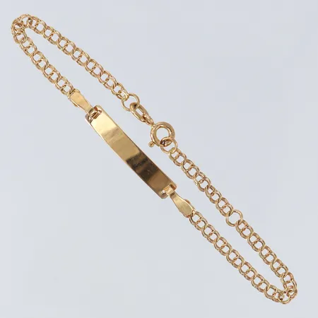 Armband Bismarck med bricka, längd 16cm, bredd ca 2,5-4mm, något ojämn länk, 18K Vikt: 2,3 g