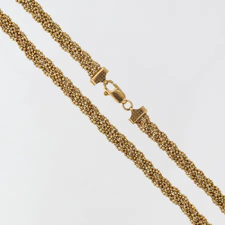 Collier med kulor, längd 44,5cm, bredd 5,5mm, ojämn, 21K.  Vikt: 21 g